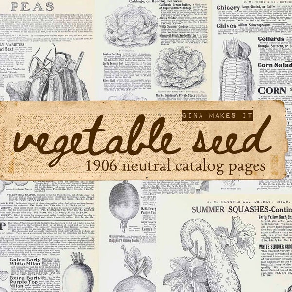 Vintage Neutral Vegetable Seed Catalog Pages - Vintage Printables - Digital Download - Antique Papers - Collage for Journaling and Art