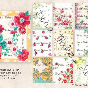 Bright & Cheerful Hanky Paper Vintage Printables Digital Download Paper Antique Floral image 2