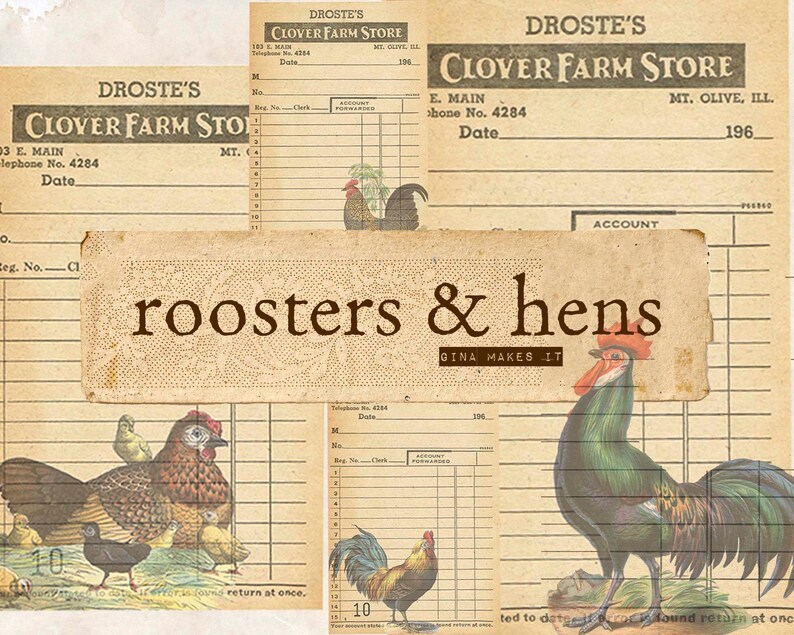 Roosters &amp; Hens - Vintage Printables - Digital Download - Graphics ...
