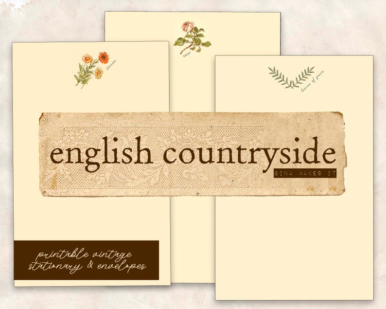 English Countryside Vintage Printable Stationary Digital Download Graphics & Illustrations Journaling, Art, Penpals image 1