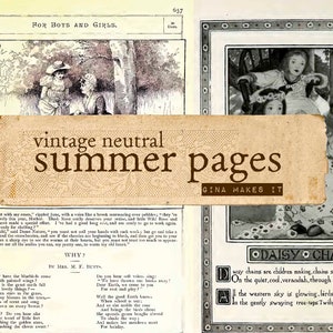 Vintage Neutral Summer Pages - Vintage Printables - Digital Download - Antique Papers - Collage for Journaling and Art