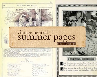 Vintage Neutral Summer Pages - Vintage Printables - Digital Download - Antique Papers - Collage for Journaling and Art