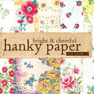 Bright & Cheerful Hanky Paper Vintage Printables Digital Download Paper Antique Floral image 1