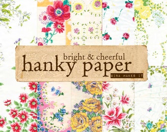 Bright & Cheerful Hanky Paper - -- Vintage Printables - Digital Download - Paper - Antique Floral