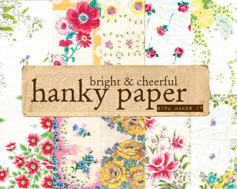 Bright & Cheerful Hanky Paper Vintage Printables Digital Download Paper Antique Floral image 1