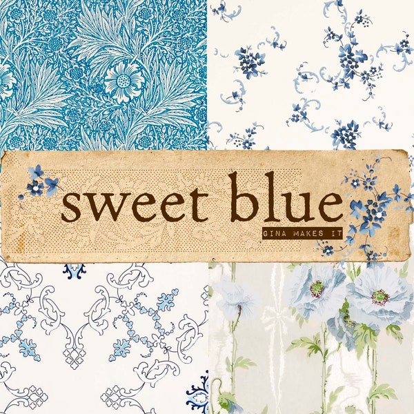 Sweet Blue  - Vintage Wallpaper - Vintage Paper Printable - Digital Download - Antique Florals - Collage for Journaling and Art