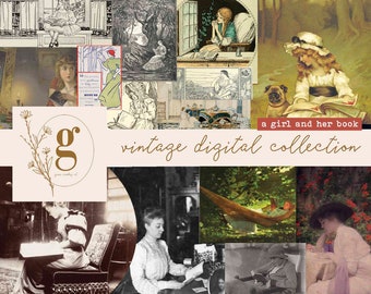 A Girl and Her Book: Vintage Digital Collection