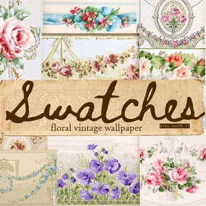 Floral Swatches - Vintage Wallpaper - Vintage Paper Printable - Digital Download - Antique Florals - Collage for Journaling and Art