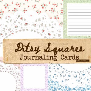 Cartões de diário Ditsy Squares, para diários de sucata, colagens, scrapbooking, pequeno padrão floral, Gina Makes It Digital Download,