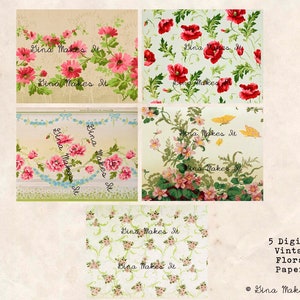 Vintage Floral Paper Vintage Wallpaper Vintage Paper Printable Digital Download Antique Florals Collage for Journaling and Art image 2