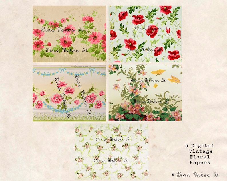 Vintage Floral Paper Vintage Wallpaper Vintage Paper Printable Digital Download Antique Florals Collage for Journaling and Art image 2