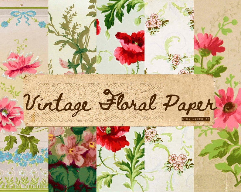 Vintage Floral Paper Vintage Wallpaper Vintage Paper Printable Digital Download Antique Florals Collage for Journaling and Art image 1