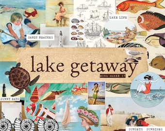 Lake Getaway  - Vintage Printables - Digital Download - Graphics & Illustrations - Collage for Journaling and Art