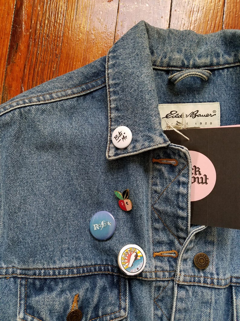 Vintage Eddie Bauer Denim Jean Jacket Handpainted Pink wicked Size