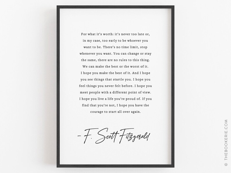 For What It's Worth Quote F. Scott Fitzgerald Quote Etsy