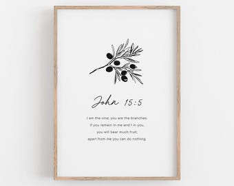 John 15:5 I am the Vine You are the Branches, Bible Line Art, Bible Verse Printable, Scripture Wall Art, Olive Vine Christian Art Bible Gift