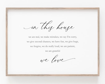 In This House We Are Real Print, Family Wall Decor, Family Quote Printable, Living Room Decor, Family Quote Sign, Farmhouse Home Decor Gift