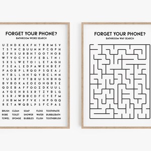 Forget Your Phone Sign, Bathroom Poster Funny, Funny Bathroom Printable Wall Art, Farmhouse Bathroom Decor, Bathroom Prints Set, Toilet Game