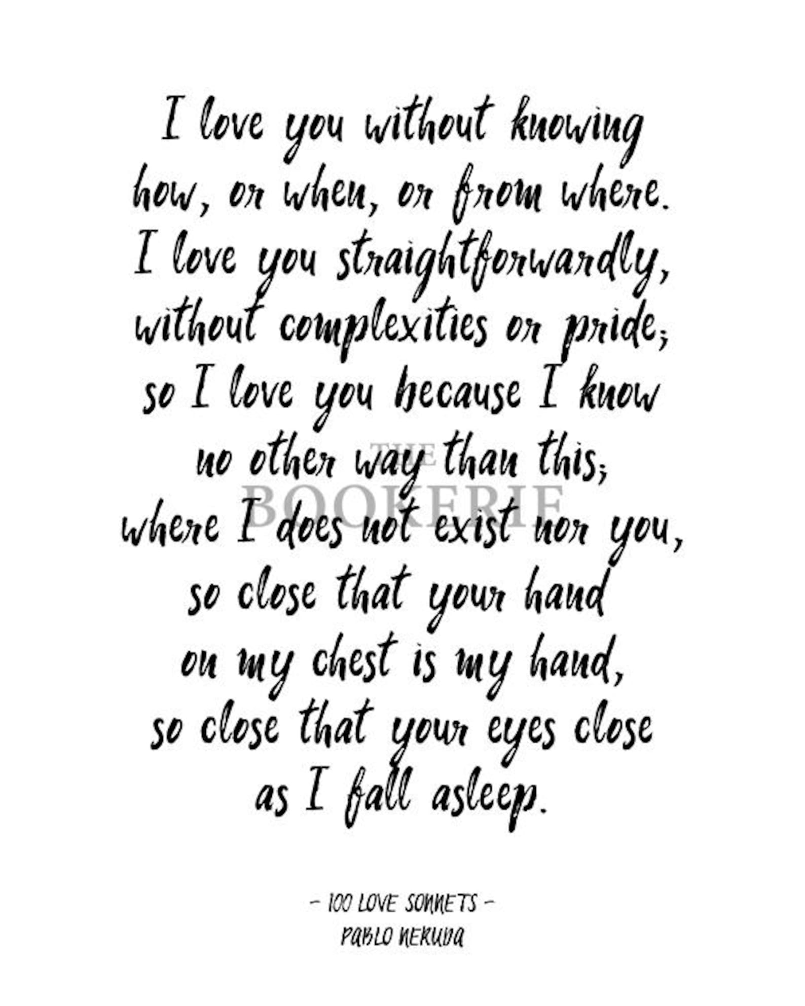 100 Love XVII Quote Prints Pablo Neruda I Love You Etsy