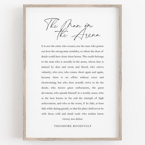 The Man in The Arena Download, Theodore Roosevelt Quote, Daring Greatly Print, Office Decor for Men, Office Wall Art, Inspirational Quote,