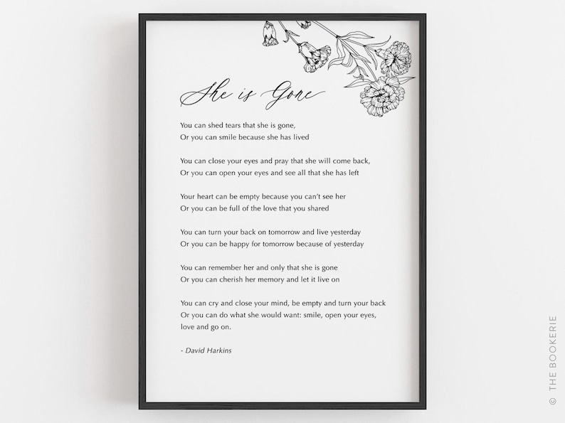 She is Gone Poem, Memorial Cards, Memorial Poem, Memorial Gift