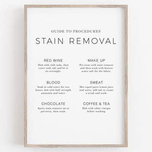 Lámina para quitar manchas, Guía de lavandería imprimible, Símbolo de lavandería, Instrucciones de lavandería, Letrero para cuarto de lavandería, Decoración para cuarto de lavandería