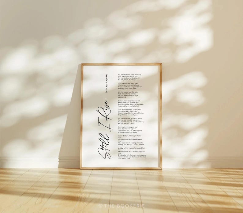 Still I Rise Poem Print, Maya Angelou Wall Art, Motivational Printable ...