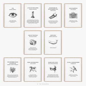 Famous Literary Posters Set, Literary Wall Art, English Classroom Decor, Classroom Gifts, Library Wall Art Decor Sign, Gifts for Book Lovers