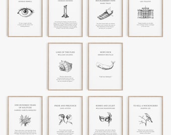 Famous Literary Posters Set, Literary Wall Art, English Classroom Decor, Classroom Gifts, Library Wall Art Decor Sign, Gifts for Book Lovers