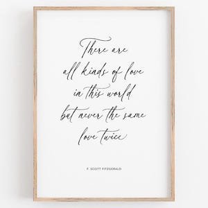 Hay todo tipo de amor, citas de F. Scott Fitzgerald, El gran Gatsby, decoración de pared para dormitorio infantil, arte de amor imprimible, regalos románticos para ella