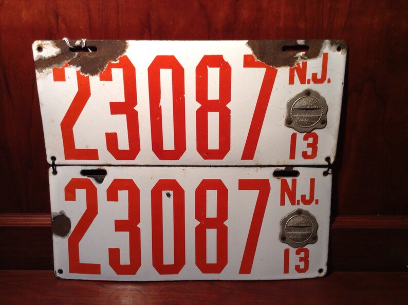 Antique Pair of 1913 NJ License Plates Etsy