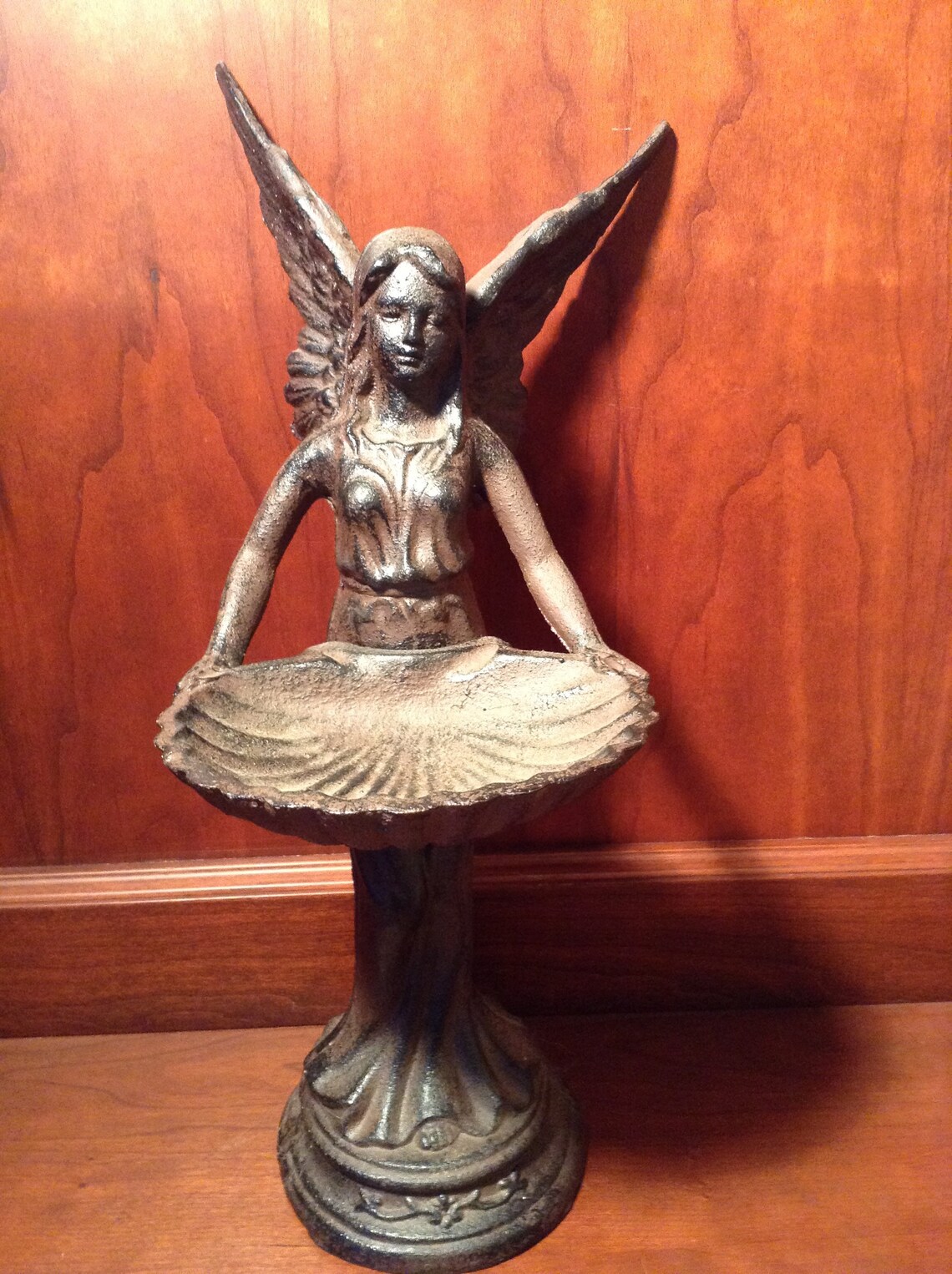 Vintage Cast Iron Angel Bird Bath Statue Etsy