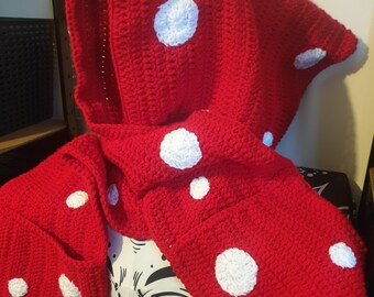 Handmade chunky crochet mushroom hooded scarf with pockets