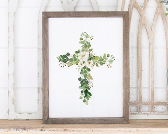 Witte bloemen paaskruis afdrukbare muurkunst bloemen paaskruis afdrukbaar opstandingskruis print paaskruis print bloemen paaskruis