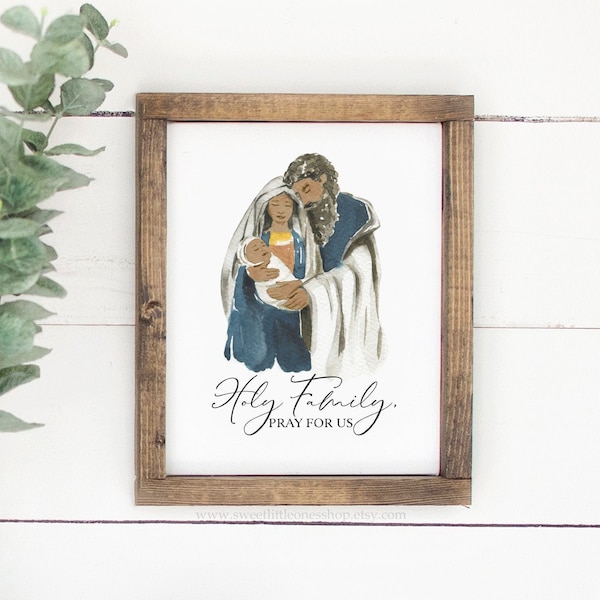 8x10, 5x7 Black Holy Family Print Jesus Mary Joseph Print Catholic Holy Family Pray for Us Print Medium Tone Nativity Print Holy Family Art