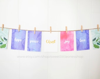 Afdrukbare adventskrans banner advent decor katholieke advent muur kunst adventskrans afdrukbare aquarel adventskrans banner kerst print