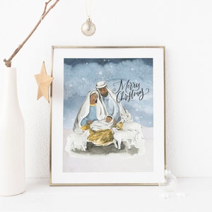 Snowy Nativity Scene Printable Art Merry Christmas Print Nativity Print Christmas Decor Christmas Nativity Print Christmas Holy Family Print