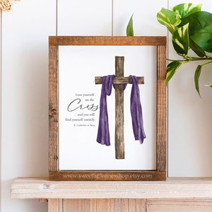 St Catherine of Siena Quote Printable Wall Art Purple Cross Quote Print Crucifix Printable Catholic Decor Catholic Lent Print Lent Decor Art