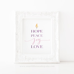 Advent Candle Printable Wall Art Hope Peace Joy Love Advent Candle