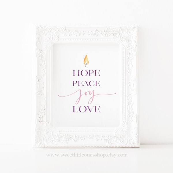 Advent Candle Printable Wall Art Hope Peace Joy Love Advent Candle Print Advent Wreath Print Catholic Advent Print Decor Advent Printable