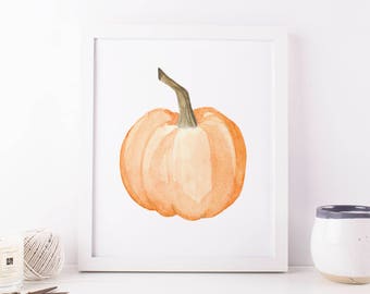 Watercolor Orange Pumpkin Printable Wall Art Fall Decor Print Fall Print Thanksgiving Decor Halloween Printable Pumpkin Print Fall Pumpkin