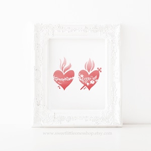 8x10, 5x7 Sacred and Immaculate Hearts Print Catholic Home Decor Catholic Print Most Sacred Heart of Jesus Immaculate Heart of Mary Print