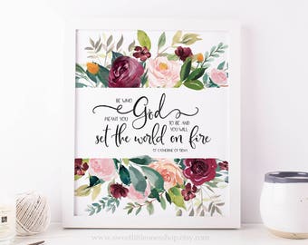 Catherine of Siena Set The World On Fire Printable Wall Art Saint Quote Print Catholic Home Decor Floral Catholic Print Catholic Printable
