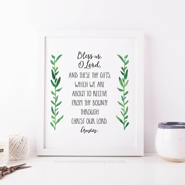 Bless Uns O Lord Prayer Druckbare Wandkunst Gnade vor den Mahlzeiten Gebetsdruck Katholischer Gebetsdruck Katholische Küchendekoration Küche druckbare Kunst