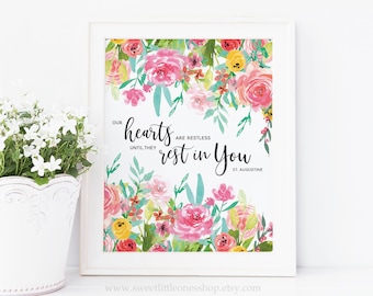 Our Hearts Are Restless Until They Rest In You St Augustine Printable Wall Art St Augustine Print Hearts Are Restless Catholic Print Decor