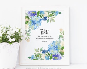 Lucas 1:38 Fiat Arte de pared imprimible Hágase en mí según tu palabra Impresión Fiat Decoración católica Impresión de la Virgen María Impresión católica