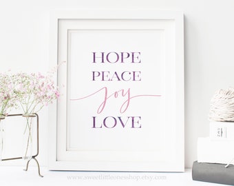 Speranza Pace Gioia Amore Avvento Arte murale stampabile Stampa dell'Avvento Corona dell'Avvento Decorazione cattolica dell'Avvento Stampa dell'Avvento cattolica