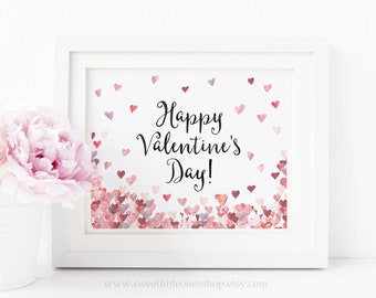 Happy Valentine's Day Decor Printable Valentine Hearts Print Watercolor Valentine's Day Print Happy Valentine's Day Hearts Printable Decor