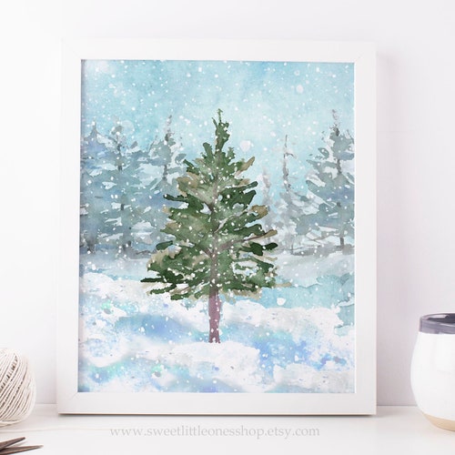 Snowy Christmas Tree Printable Wall Art Christmas Print - Etsy