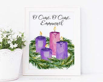 8x10 O Come O Come Emmanuel Advent Wreath Print O Come Emmanuel Print Advent Wreath Decor Catholic Advent Wreath Print Advent Decor Print